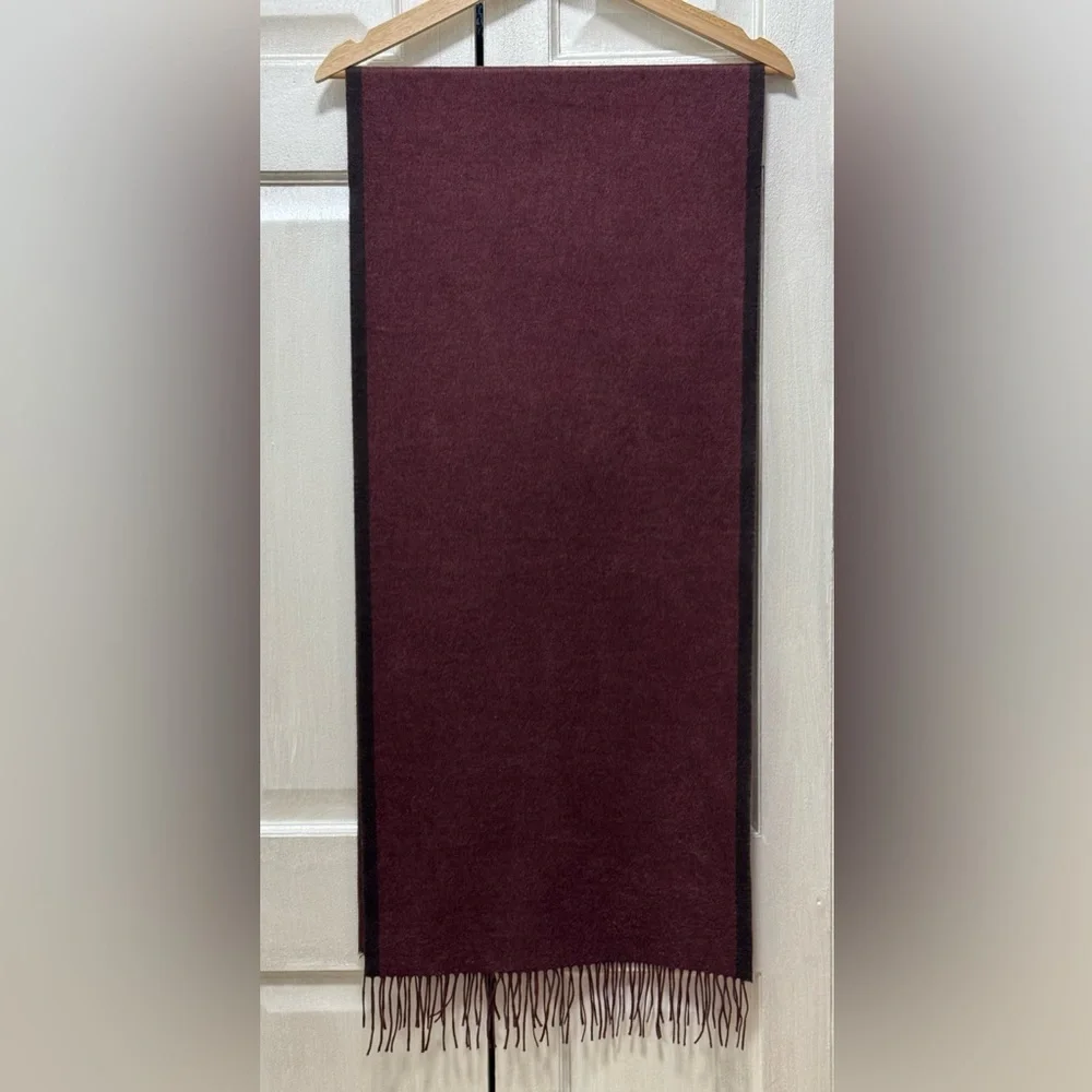 Ermenegildo Zegna Italy Burgundy/Brown fFringed Edge Silk Scarf